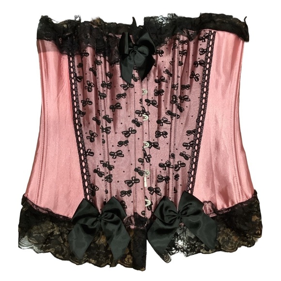 taoai Other - Vintage Corset Size Large Satin Pink & Black Lace & Bows Details.